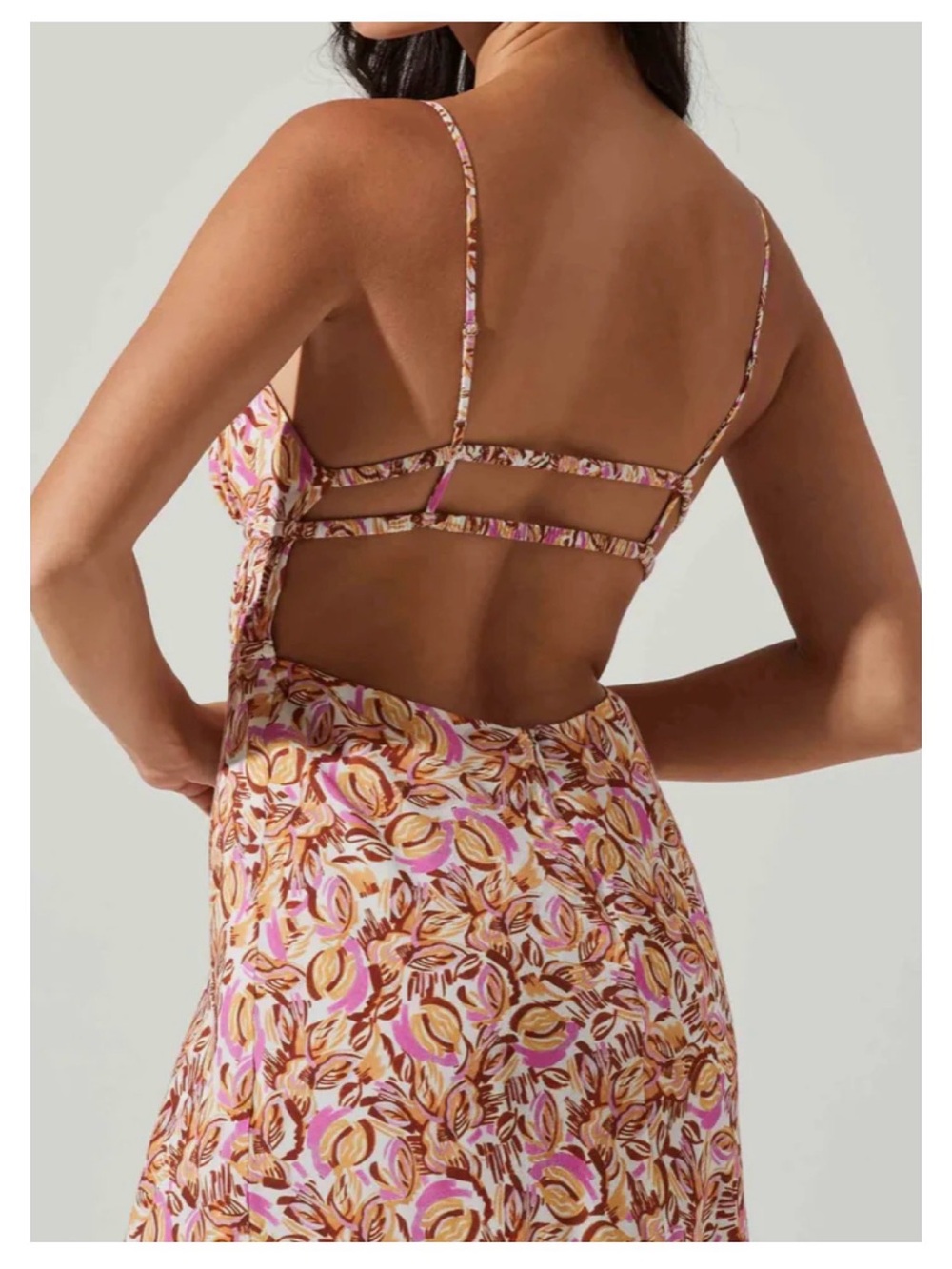 Astr Floral Backless Slip Dress in Pink & Tan
